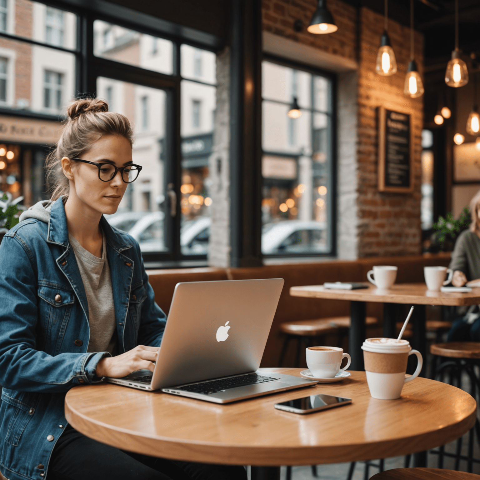 A person using a laptop connected to a mobile hotspot device in a coffee shop, with a traditional router in the background, symbolizing the comparison between mobile hotspots and home internet